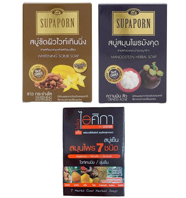 Мыло с мангостином, тамариндом и карамболой или 7 травами Supaporn 100 гр 3 вида
