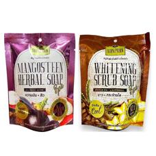 Мыло скраб в мочалке с мангостином или карамболой и тамариндом Supaporn 70 гр 2 вида