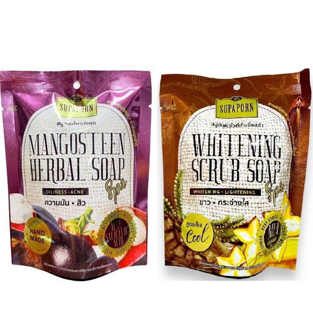 Мыло скраб в мочалке с мангостином или карамболой и тамариндом Supaporn 70 гр 2 вида