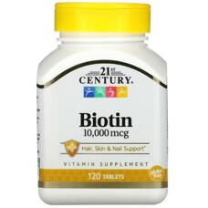 Биотин для волос, кожи и ногтей 10 000 мкг 21st Century 120 таблеток
