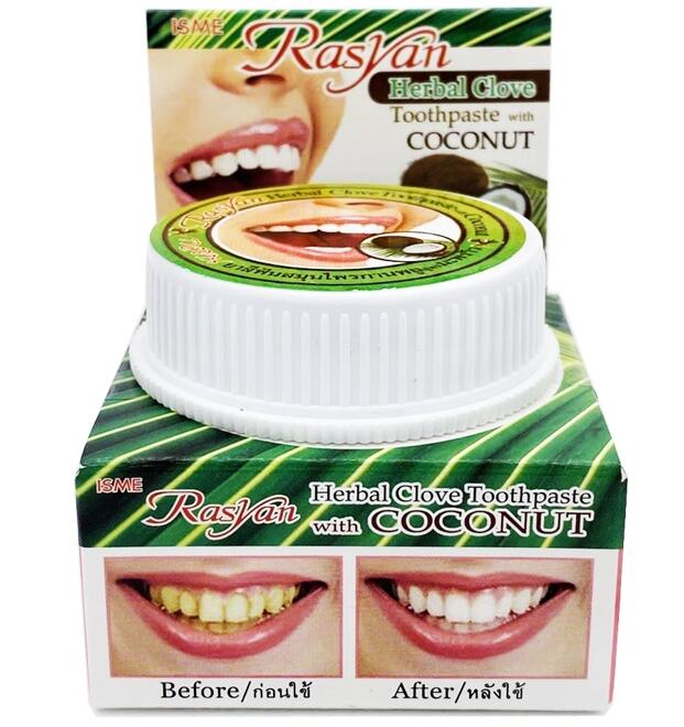 Отбеливающая зубная паста c гвоздичным и кокосовым маслами RasYan Isme 25 гр