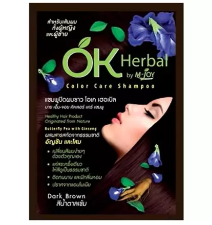 Безсульфатный оттеночный шампунь темно коричневый цвет OK Herbal 30 мл
